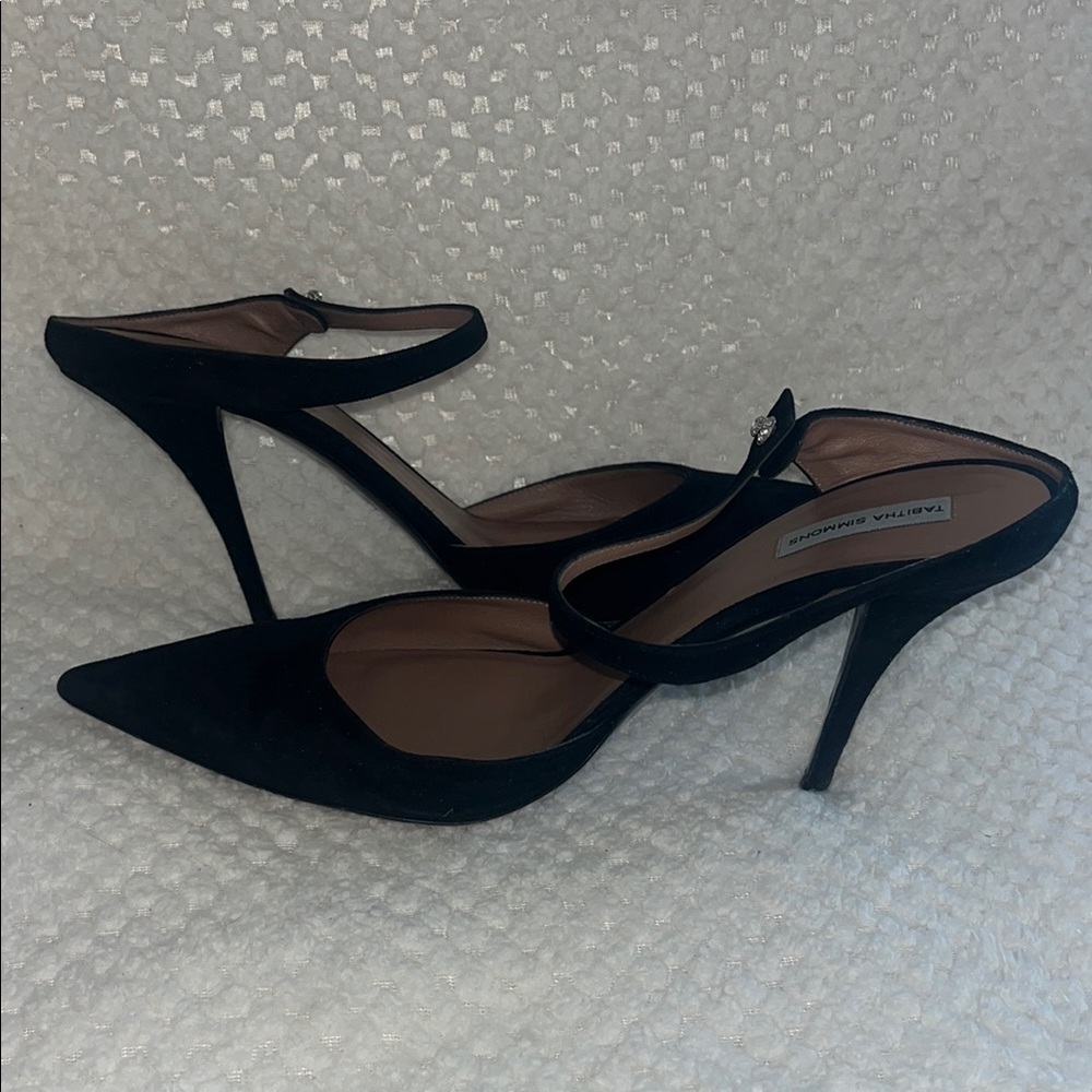 Tabitha Simmons Heels Allie Mule Black Suede Heels Closed Toe Size 40.5 US 10.5 - Picture 6 of 9